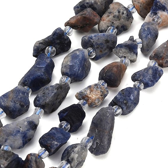 Raw Rough Natural Sodalite Beads Strands, Nuggets, with Seed Beads