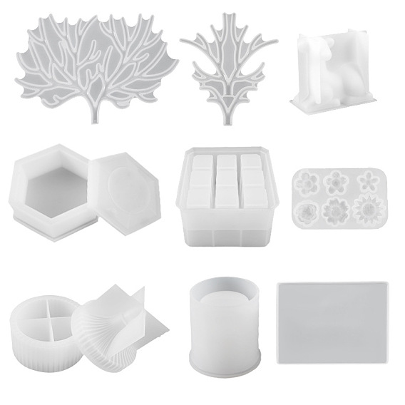 6Pcs 6 Style Tree Display & Storage Box Silicone Mold, Resin Casting Molds, for UV Resin, Epoxy Resin Craft Making