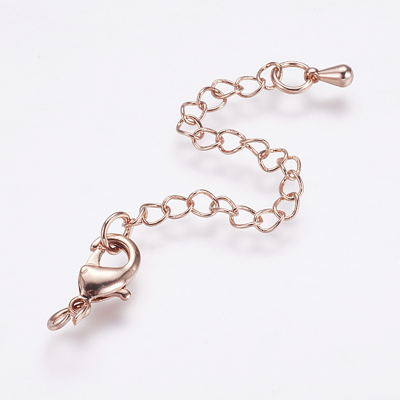 Long-Lasting Plated Brass Chain Extender, with Lobster Claw Clasps and Bead Tips