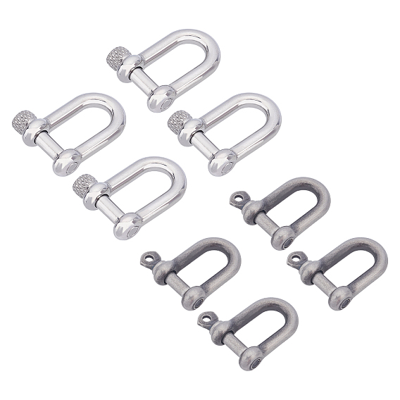 8Pcs 2 Style 304 Stainless Steel Screw D-Ring Anchor Shackle Clasps