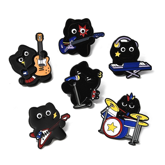 Эмалированные значки с котом-музыкантом, Значок из черного сплава для рюкзака для одежды