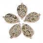 Assembled Bronzite and Natural Peridot Links/Connectors, with Light Gold Plated Brass and Iron Loops, Brass Edge, Teardrop, Light Gold