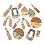 Walnut Wood & Transparent Resin Pendants, Mixed Shapes Charm