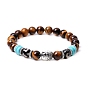 Natural Mixed Gemstone & Synthetic Turquoise Stretch Bracelet, Buddhist Head Alloy & dZi Bracelet