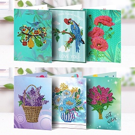 DIY Flower Pattern Greeting Card Diamond Painting Kit, Including Envelope, Resin Rhinestones Bag, Diamond Sticky Pen, Tray Plate & Glue Clay