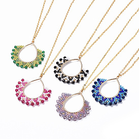Collares pendientes de cuentas de semillas japonesas, con cadena de latón y 304 anillos de salto abiertos de acero inoxidable, gota