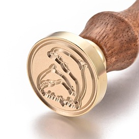 Brass Retro Wax Sealing Stamp, with Rosewood Handle, for Post Decoration DIY Card Making, Round