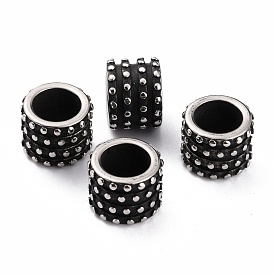 304 Stainless Steel European Beads, Large Hole Beads, Column with Polka Dot