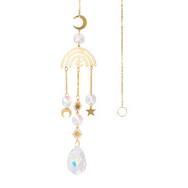 1 Декоративный подвесной элемент в виде ловца солнца из граненого стекла, с латунной и железной фурнитурой, для дома, садовый декор, радуга