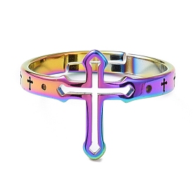 304 Stainless Steel Hollow Out Cross Adjustable Ring for Wom