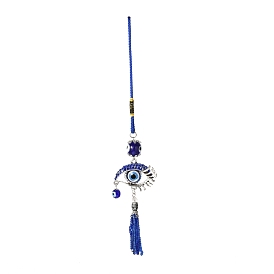 Car Hanging Alloy Glass Rhinestone Big Pendant Decorations, with Resin Beads, Polyester Cord, Iron Findings, Evil Eye