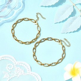 2Pcs 2 Styles 304 Stainless Steel Hollow Cross-Linked Chain Bracelets for Couple