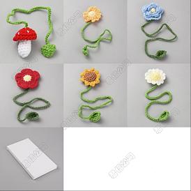 6 Stück 6 Stile Blumen & Pilze & Blätter Handgewebte Lesezeichen aus Wollgarn