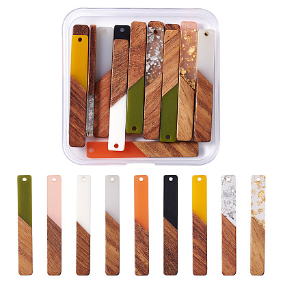 18Pcs 2 Style Resin & Walnut Wood Big Pendants, Two Tone, Rectangle