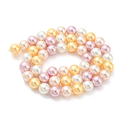 Electroplated Natural Shell Beads Strands, Imitation Pearl, Dyed, Round