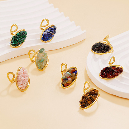 Ограненный драгоценный камень с 304 открытыми кольцами из нержавеющей стали, овальные, золотые