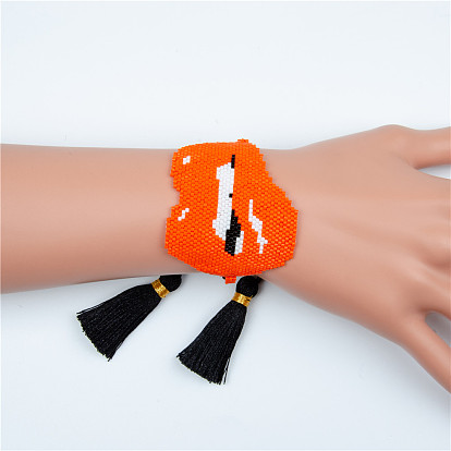 Miyuki Seed Braided Bead Bracelet with Double Tassel, Sexy Lip Friendship Bracelet for Women