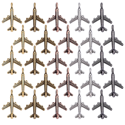 125Pcs 5 Colors Tibetan Style Alloy Pendants, Passenger Airplane, Cadmium Free & Lead Free