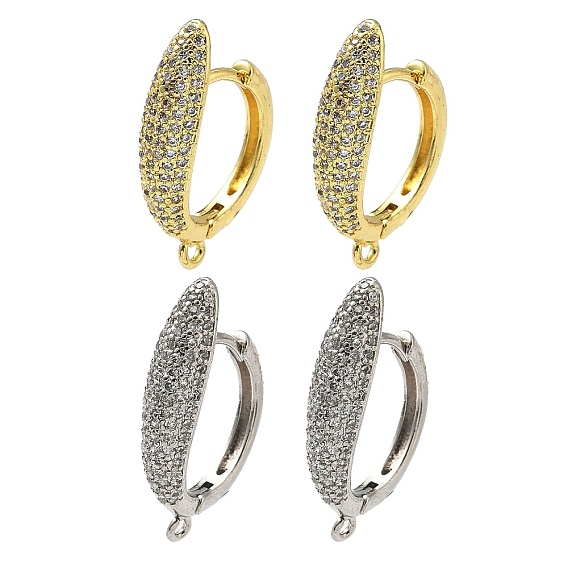 Фурнитура для сережек-колец из латуни с микропаве из прозрачного кубического циркония, без кадмия и без свинца, долговечный, стойки покрытие