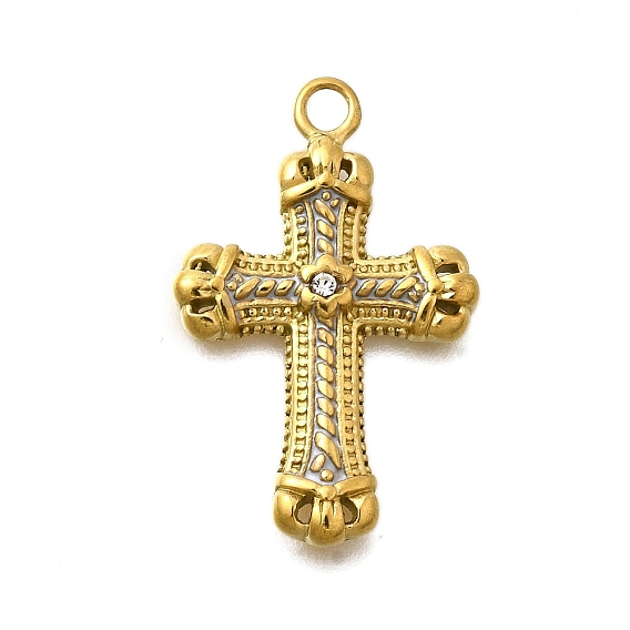 304 подвески из нержавеющей стали, с эмалью и горный хрусталь, ионное покрытие (ip), крест с короной