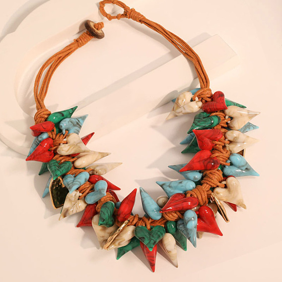 Женские ожерелья-нагрудники из богемского сплава и акрила в форме сердца с вощеным шнуром, золотые