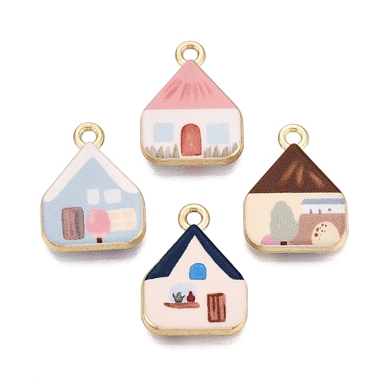 Pendentifs en alliage imprimés, crémaillère plaquage, charmes de la maison, sans cadmium et sans nickel et sans plomb, or