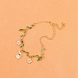Enamel Rabbit & Flower & Leaf Charms Bracelet, Alloy Jewelry for Women