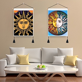 Moon & Sun Polyester Wall Hanging Tapestry, for Bedroom Living Room Decoration, Rectangle