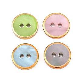 2-botón de concha de labio negro natural con orificio, plano y redondo, con borde de aluminio dorado