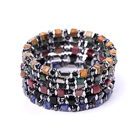 Stretch-Armbänder aus Natursteinwürfelperlen für Damen, mit synthetischem, nichtmagnetischem Hämatit und Edelstahlperlen, Edelstahl Farbe