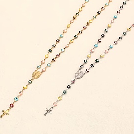 Ожерелья из разноцветных эмалевых бусин из нержавеющей стали от сглаза, ожерелья с подвеской в виде креста Девы Марии для женщин и мужчин