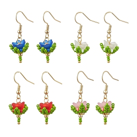 Цветочные подвесные серьги из бисера и акриловых бусин ручной работы, С 304 результатами из нержавеющей стали, золотые