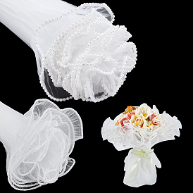 16 ярдов 2 цветов органза цветочный букет упаковочная бумага сетка, на день Святого Валентина, свадьба, украшение на день рождения, с пластиковыми бусинами из искусственного жемчуга