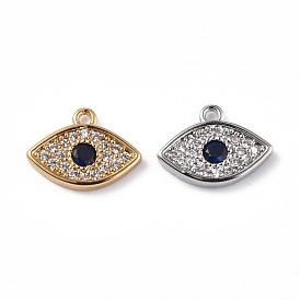 Brass Micro Pave Clear & Marine Blue Cubic Zirconia Charms, Eye