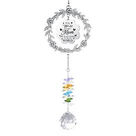 Teardrop Glass Suncatcher for Windows Rainbow Maker, Alloy Wreath with Word Hanging Ornaments