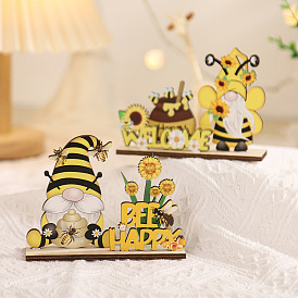 Wood Bee Festival Display Decorations, Gnome Figurines, for Home Desktop Decoration