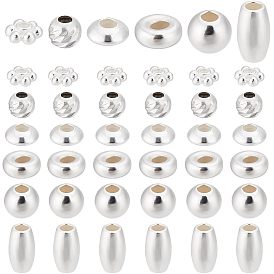 60Pcs 6 Styles 925 Sterling Silver Spacer Beads, Mixed Shapes
