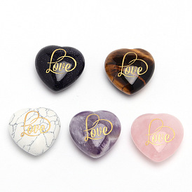 Gemstone Carved Heart Love Stone, Pocket Palm Stone for Reiki Balancing, Home Display Decorations