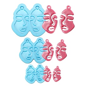 3Pcs 3 Style Abstract Face Silicone Molds, Pendant Molds, for DIY UV Resin, Epoxy Resin Earring Jewelry Making