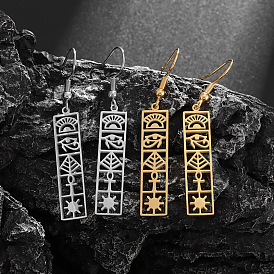 304 из нержавеющей стали болтаться серьги, прямоугольник с узором в виде глаз