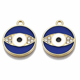 Стойки обшивки сплава эмали подвески, с кристально горный хрусталь, золотой свет, без кадмия, без никеля и без свинца, плоский круглый с оберегами от сглаза