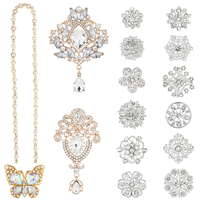 Наборы для самостоятельного украшения букетов цветов, включая броши из сплава со стразами, железные и акриловые булавки, Булавки с головкой из сплава и стразами для составления цветочных композиций, хрустальные стразы цепочки для чашек