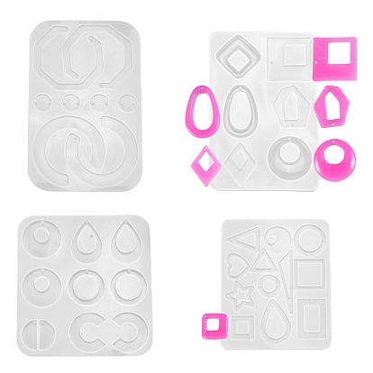 4Moules en silicone pour pendentifs et maillons géométriques/en forme de larme/de lettre, moules de résine, pour la fabrication de bijoux de boucle d'oreille en résine époxy