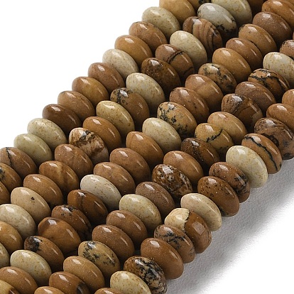 Natural Picture Jasper Beads Strands, Saucer Beads, Rondelle