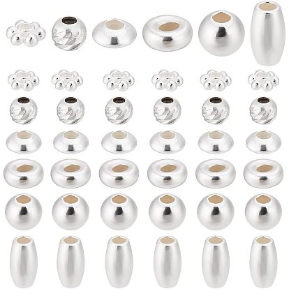 60Pcs 6 Styles 925 Sterling Silver Spacer Beads, Mixed Shapes