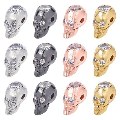 Brass Micro Pave Cubic Zirconia Beads, Skull
