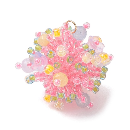 Подвески из стеклянных бусин и окрашенного натурального малайзийского нефрита, гортензия, с 304 кольцами из нержавеющей стали