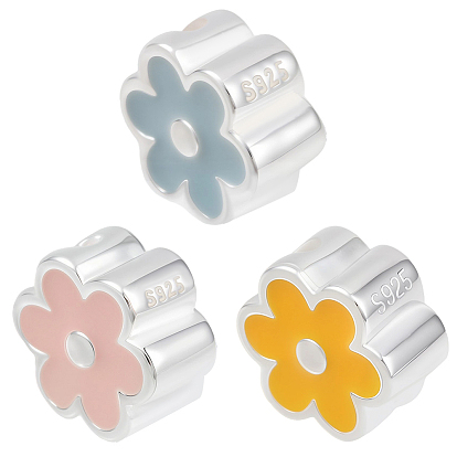 3 шт. 3 цвета s925 бусины из стерлингового серебра, с эмалью цветок, серебряные