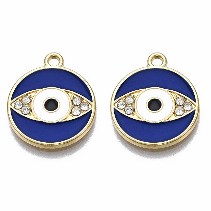 Стойки обшивки сплава эмали подвески, с кристально горный хрусталь, золотой свет, без кадмия, без никеля и без свинца, плоский круглый с оберегами от сглаза