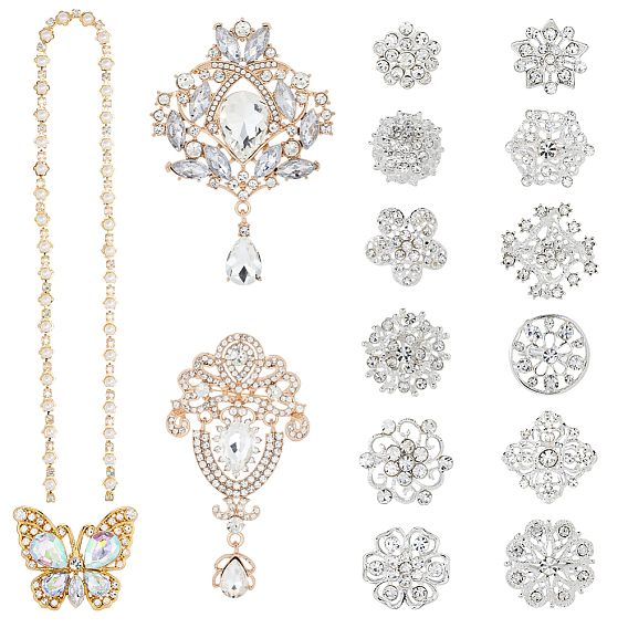 Наборы для самостоятельного украшения букетов цветов, включая броши из сплава со стразами, железные и акриловые булавки, Булавки с головкой из сплава и стразами для составления цветочных композиций, хрустальные стразы цепочки для чашек